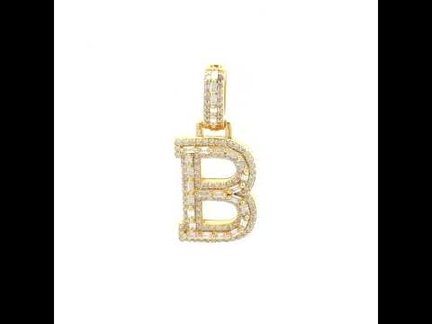 925 Sterling Silver Yellow-Tone Unisex Baguette Round 0.47ct, 0.54ct Moissanite Initial Alphabet B Charm Pendant