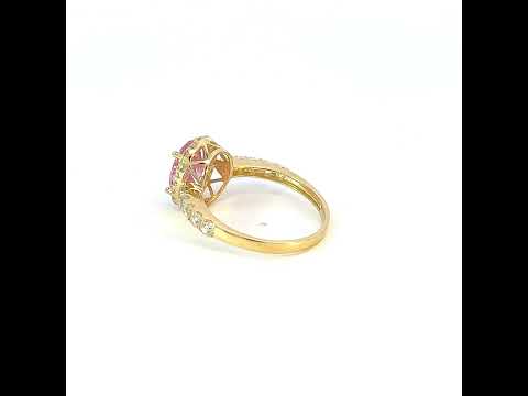 10K Yellow Gold Womens Pink White Oval Round Cubic-Zirconia Engagement Ring