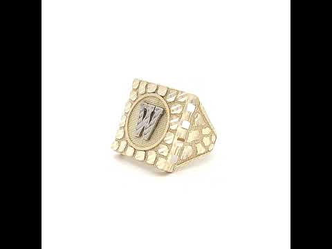 10K Two-Tone Gold Unisex Initial Alphabet W Nugget Ring