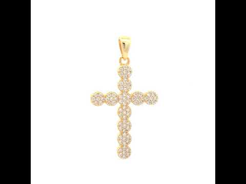 925 Sterling Silver Yellow-tone Unisex Cubic-Zirconia Cross Religious Charm Pendant