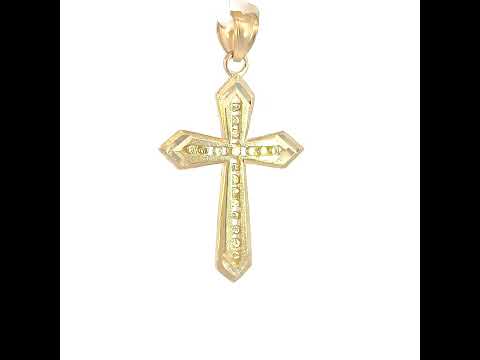 10K Yellow Gold Mens Women Textured Diamond-Cut Cross Religious Charm Pendant