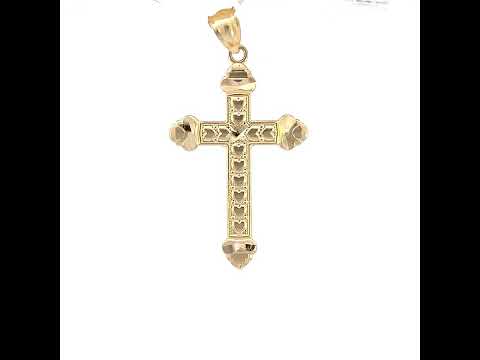 10K Yellow Gold Diamond-Cut Textured Unisex Cross Religious Charm Pendant