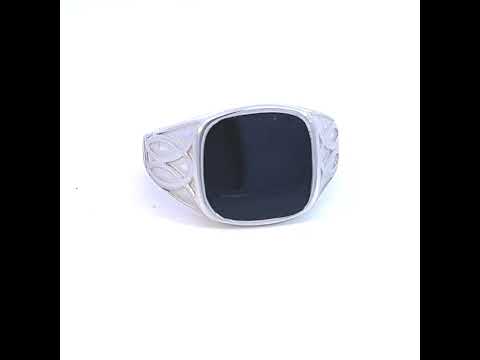 925 Sterling Silver Mens Black Enameled Square Head Fashion Ring Size 7
