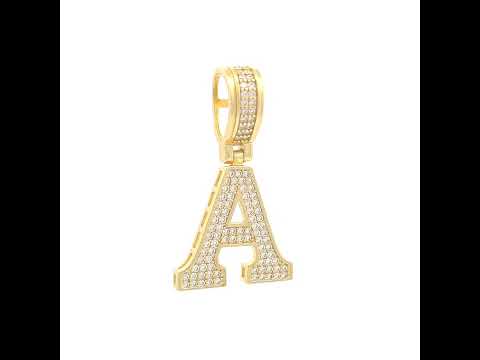 925 Sterling Silver Yellow-tone Unisex 0.58ct Moissanite Initial Alphabet A Charm Pendant