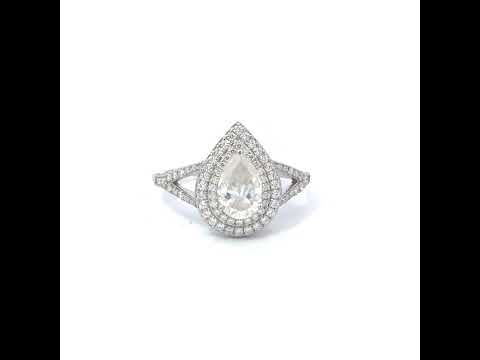 925 Sterling Silver Womens Pear Round Moissanite Teardrop Engagement Ring Size 6