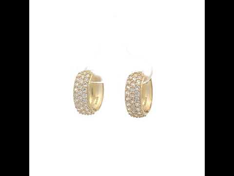 10K Yellow Gold Womens CZ Cubic Zirconia Triple Row Hoop Earrings