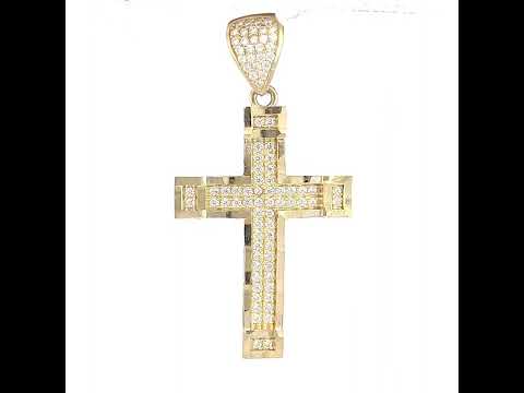 10K Yellow Gold Unisex Cubic Zirconia Diamond-Cut Cross Religious Charm Pendant