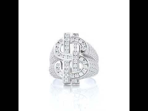 925 Sterling Silver Mens 3.37ct Moissanite Fashion Dollar Sign Currency Ring