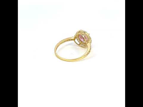 10K Yellow Gold Womens Pink White Cubic-Zirconia Engagement Ring