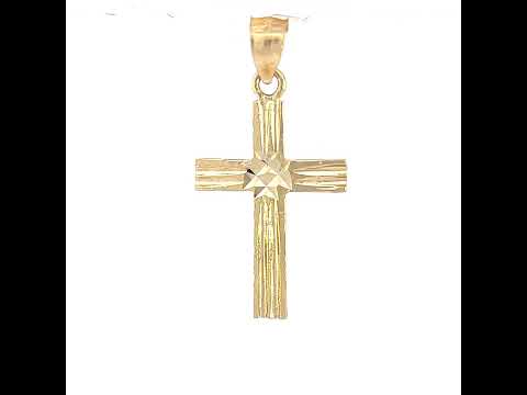 10K Yellow Gold Mens Women Textured Cross Religious Charm Pendant
