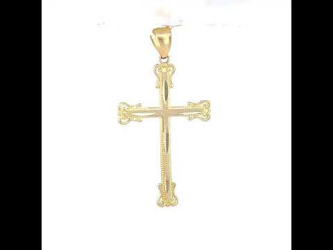 10K Yellow Gold Diamond-Cut Unisex Cross Religious Charm Pendant