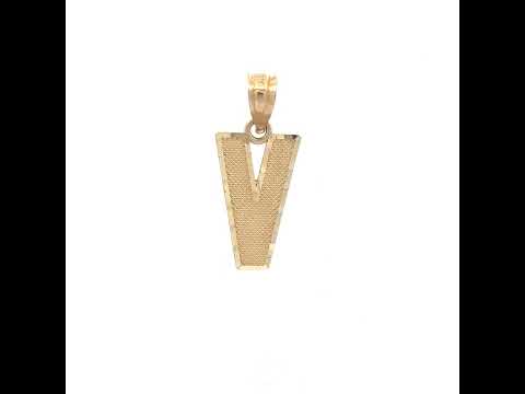 10K Yellow Gold Unisex Textured Initial Letter V Charm Pendant