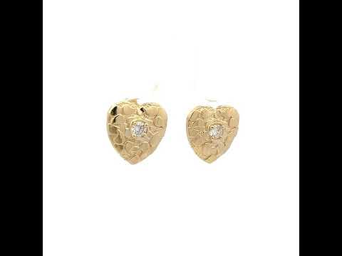 10K Yellow Gold Womens Cubic-Zirconia Nugget Heart Stud Earrings
