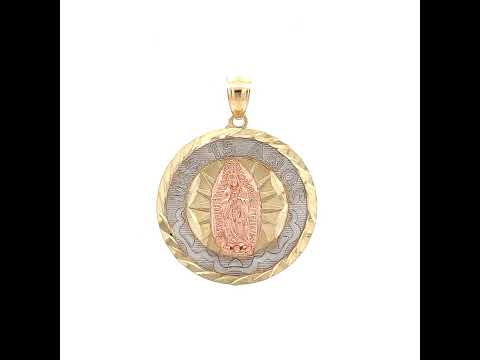 10K Gold Tri-Color Diamond-Cut Womens Mary Mis 15 Anos Quinceanera Charm Pendant
