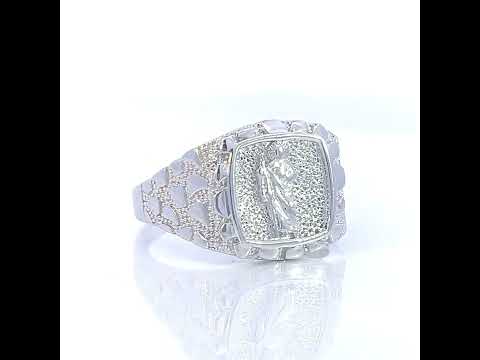 925 Sterling Silver Mens Nugget St. Jude Religious Ring Size 10