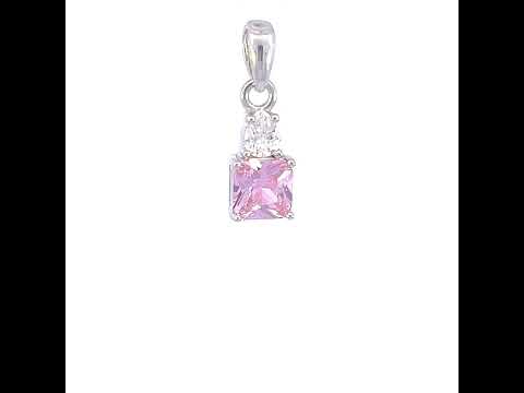 925 Sterling Silver Womens Pink White Pear Princess-cut Cubic-Zirconia Fashion Charm Pendant
