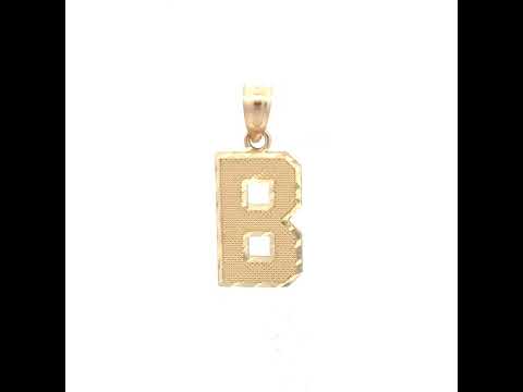 10K Yellow Gold Unisex Textured Initial Letter B Charm Pendant