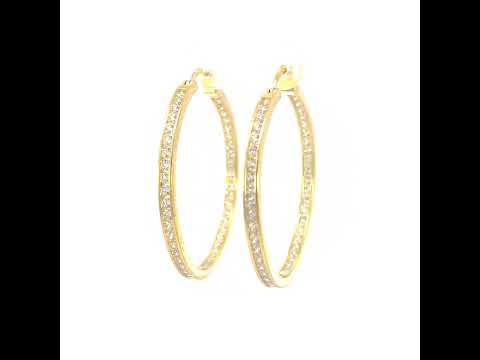 925 Sterling Silver Womens Cubic-Zirconia Inside-Out 3mm-40 Hoop Earrings