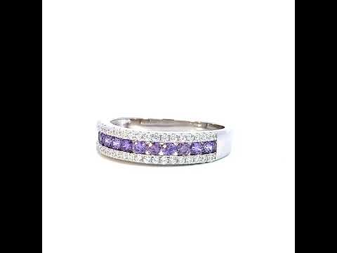 925 Sterling Silver Womens Purple White Cubic-Zirconia Fashion Ring Size 9