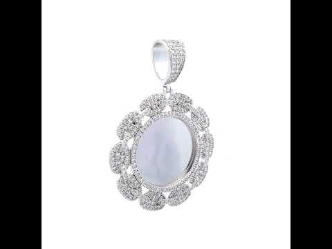 925 Sterling Silver Unisex Cubic-Zirconia Memory Circle Photo Frame Charm Pendant