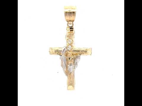 10K Two-Tone Gold Unisex Cubic-Zirconia Crucifix Cross Religious Charm Pendant