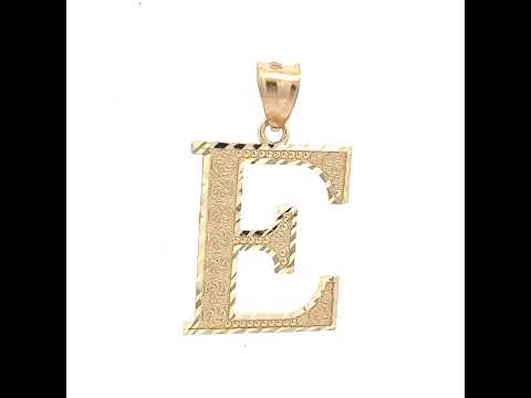 10K Yellow Gold Unisex Diamond-Cut Initial Letter E Charm Pendant