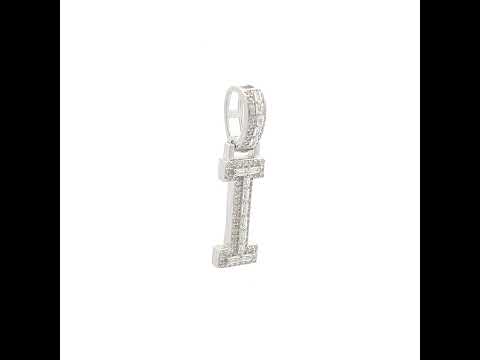 925 Sterling Silver Unisex Round Baguette Cubic Zirconia Initial Letter I Charm Pendant