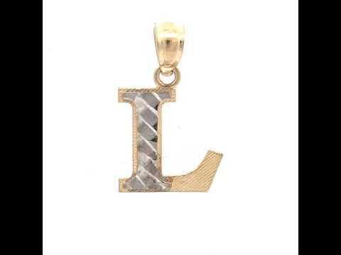 10K Two-Tone Gold Unisex Diamond-Cut Initial L Charm Pendant