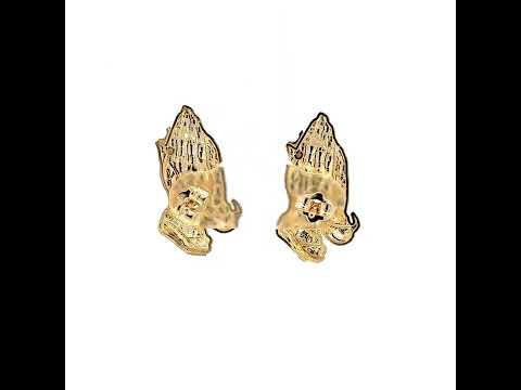 10K Yellow Gold Womens Praying Hands Religious Stud Earrings