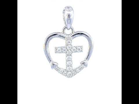 925 Sterling Silver Womens Cubic-Zirconia Cross Heart Charm Pendant