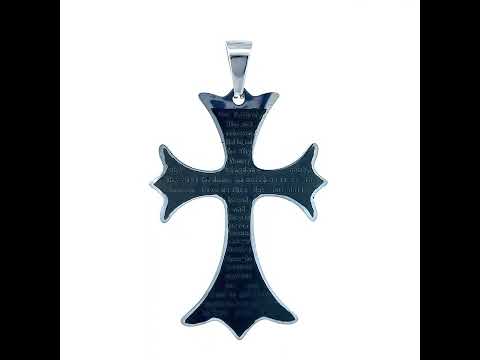 Stainless Steel Black-tone Mens Lord's Prayer Cross Religious Charm Pendant