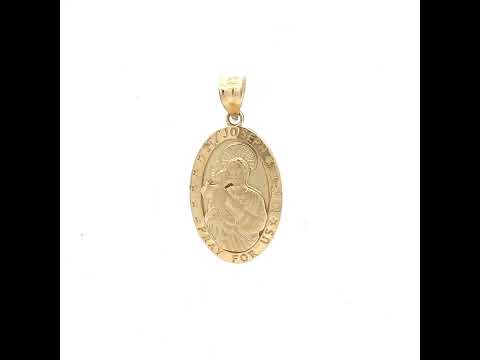 10K Yellow Gold Unisex St. Joseph Pray For Us Religious Charm Pendant
