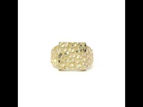 10K Yellow Gold Mens Diamond-Cut Square Head Nugget Fashion Ring