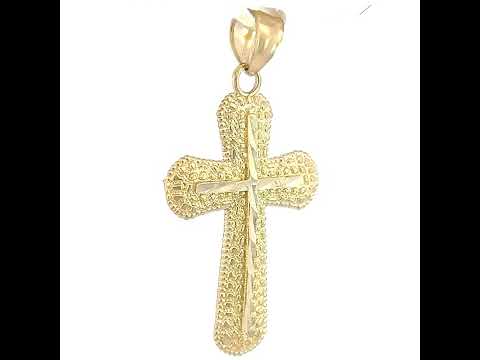 10K Yellow Gold Mens Cross Religious Charm Pendant