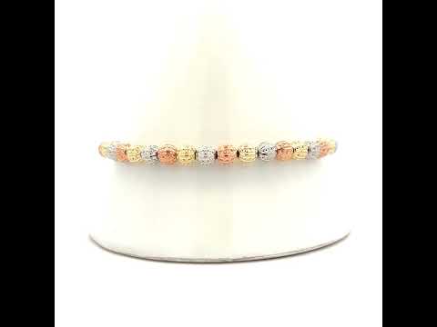 10K Tri-Color Gold Womens Beaded Fashion Bracelet Size 8 Inches