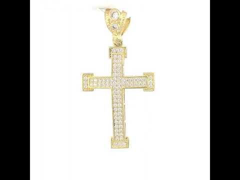 10K Yellow Gold Mens Cubic Zirconia Cross Religious Charm Pendant