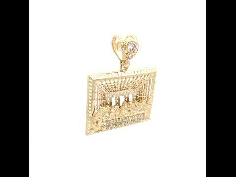 10K Yellow Gold Mens Cubic-Zirconia Last Supper Religious Pendant