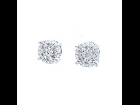925 Sterling Silver Womens Round Baguette 0.71ct, 0.37ct Moissanite Round Fashion Stud Earrings