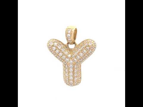10K Yellow Gold Unisex Cubic Zirconia Bubble Initial Letter Y Charm Pendant