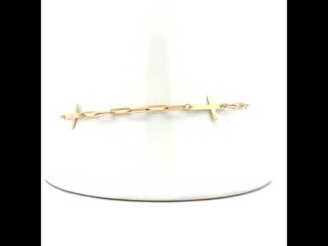 10K Yellow Gold Womens Cubic-Zirconia Cross Charms Chain Bracelet Size 7 + 1 Inches