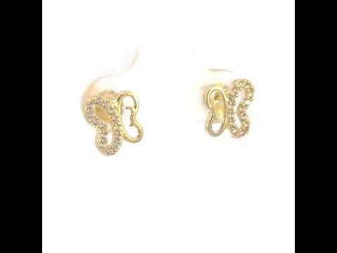 10K Yellow Gold Womens Cubic-Zirconia Butterfly Fashion Stud Earrings