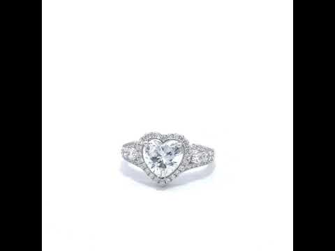 925 Sterling Silver Womens Heart Round Cubic-Zirconia Heart Engagement Ring