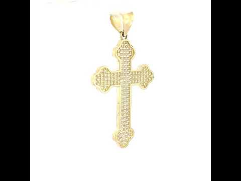 10K Yellow Gold Mens Cubic-Zirconia Religious Budded Cross Charm Pendant