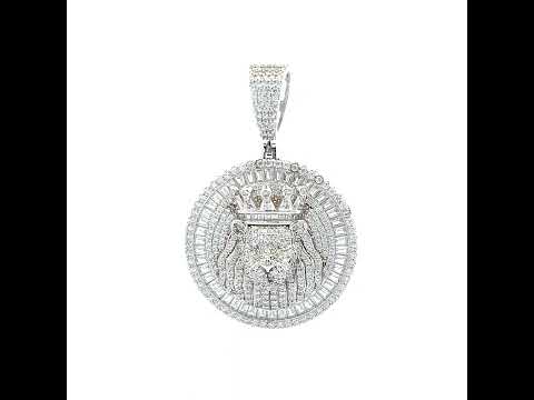 925 Sterling Silver Mens Round Baguette Cubic-Zirconia Leo/Lion Head Zodiac Sign/Wildlife Pendant