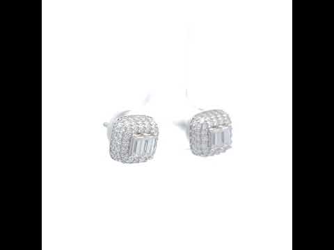 925 Sterling Silver Womens Round Baguette 0.96ct, 0.56ct Moissanite Square Fashion Stud Earrings