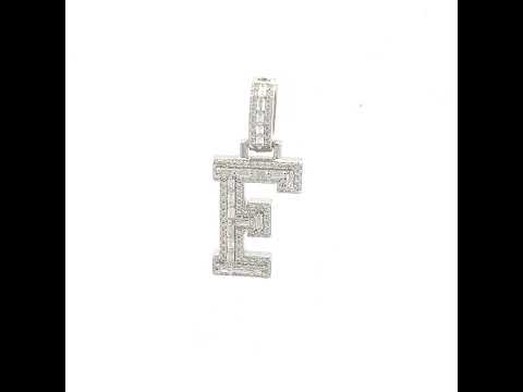 925 Sterling Silver Unisex Round Baguette Cubic Zirconia Initial Letter F Charm Pendant