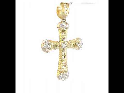 10K Two-Tone Gold Mens Princess Cut Cubic-Zirconia Religious Cross Charm Pendant