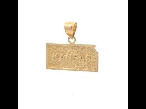 10K Yellow Gold Mens Textured Kansas State Map Charm Pendant