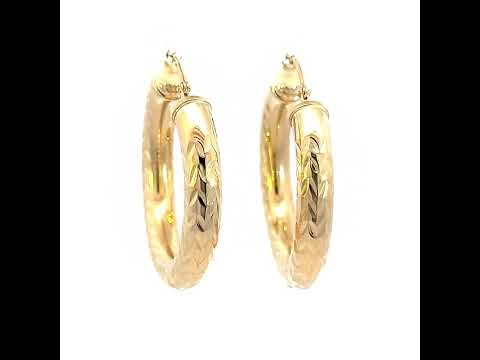 10K Yellow Gold Womens Diamond-cut Round Tube Patterned Hoop Earrings 5mm-19