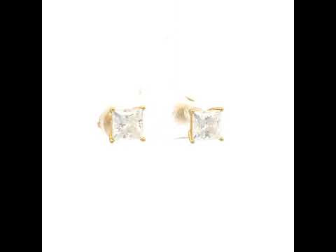 925 Sterling Silver Yellow-Tone Unisex Princess-cut 2.42ct Moissanite Square Fashion Stud Earrings